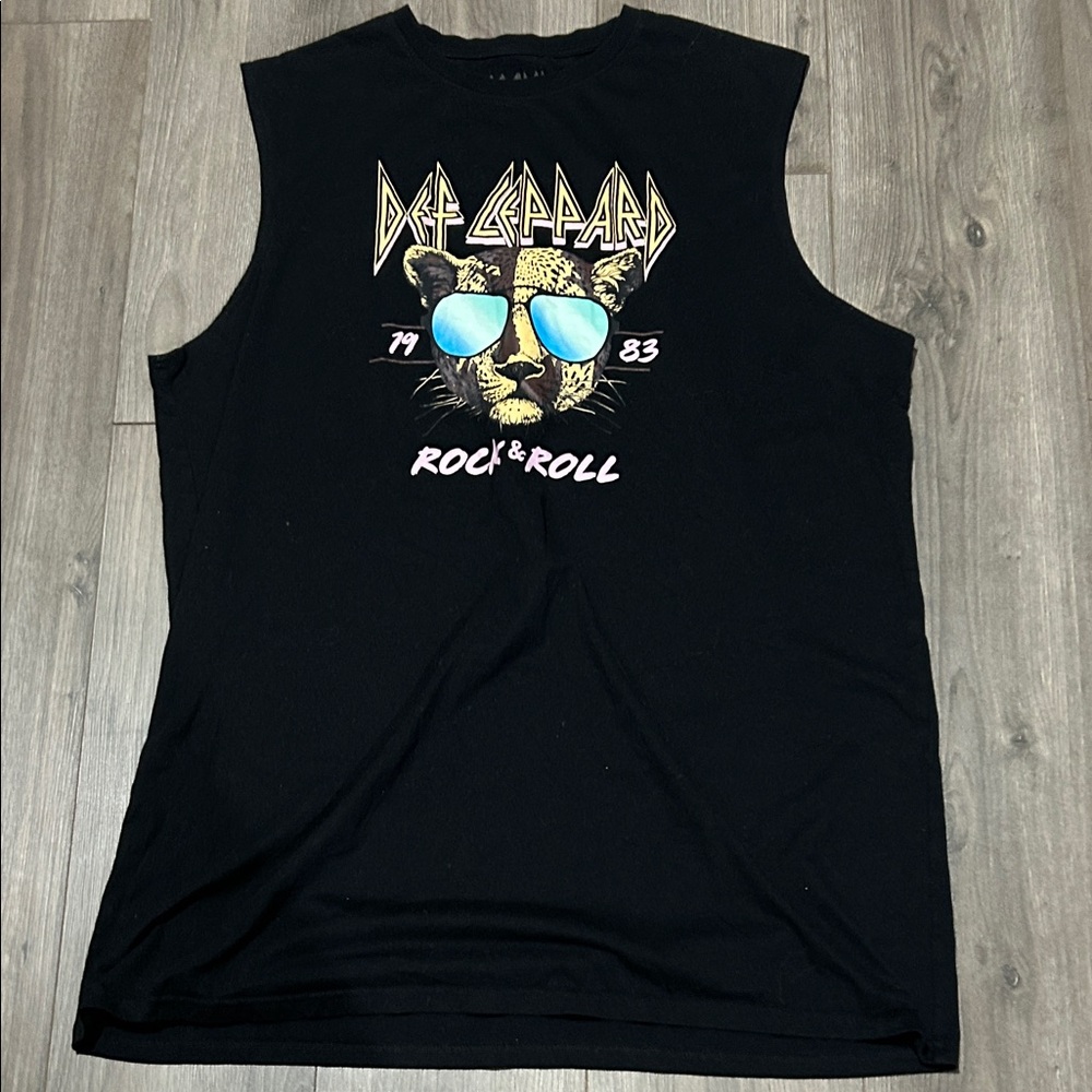Def Leppard Black Sleeveless Rock & Roll Graphic Dress